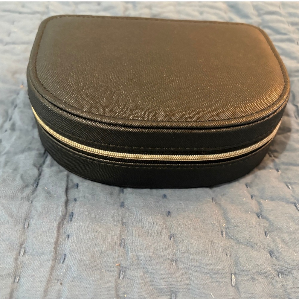 Black Travel Jewelry Organizer Case Crossgrain Zip Storage Box with Ring Rolls